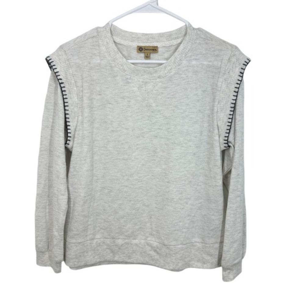 Democracy Womens Sweatshirt‎ Cream Stitch Detail Pullover Top Size S NWT Soft